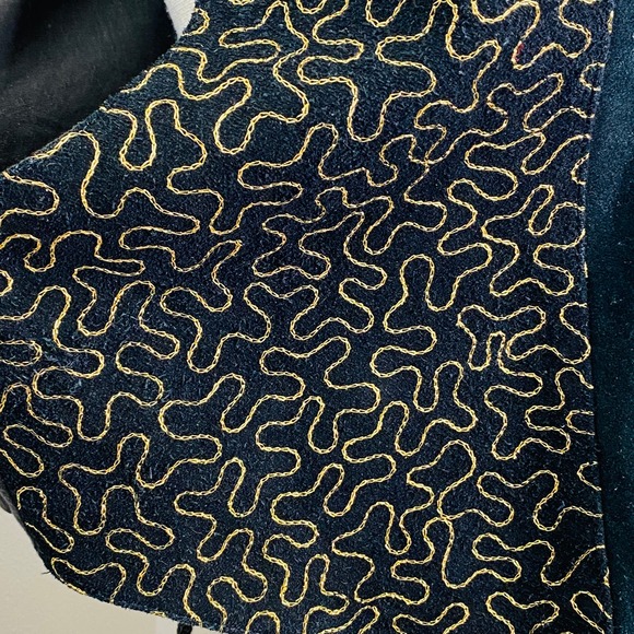 Vintage Gold Embroidered Black Suede Vest Womens Large Maximalist Rodeo Festival - Picture 7 of 12